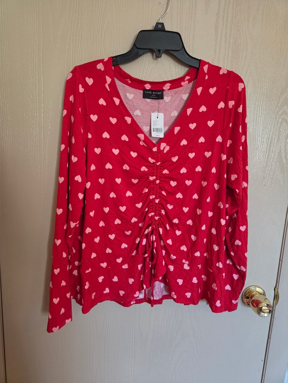 Lane Bryant Classic V Neck Tee With Drawcord Detail hearts Womens 14/16 NWT